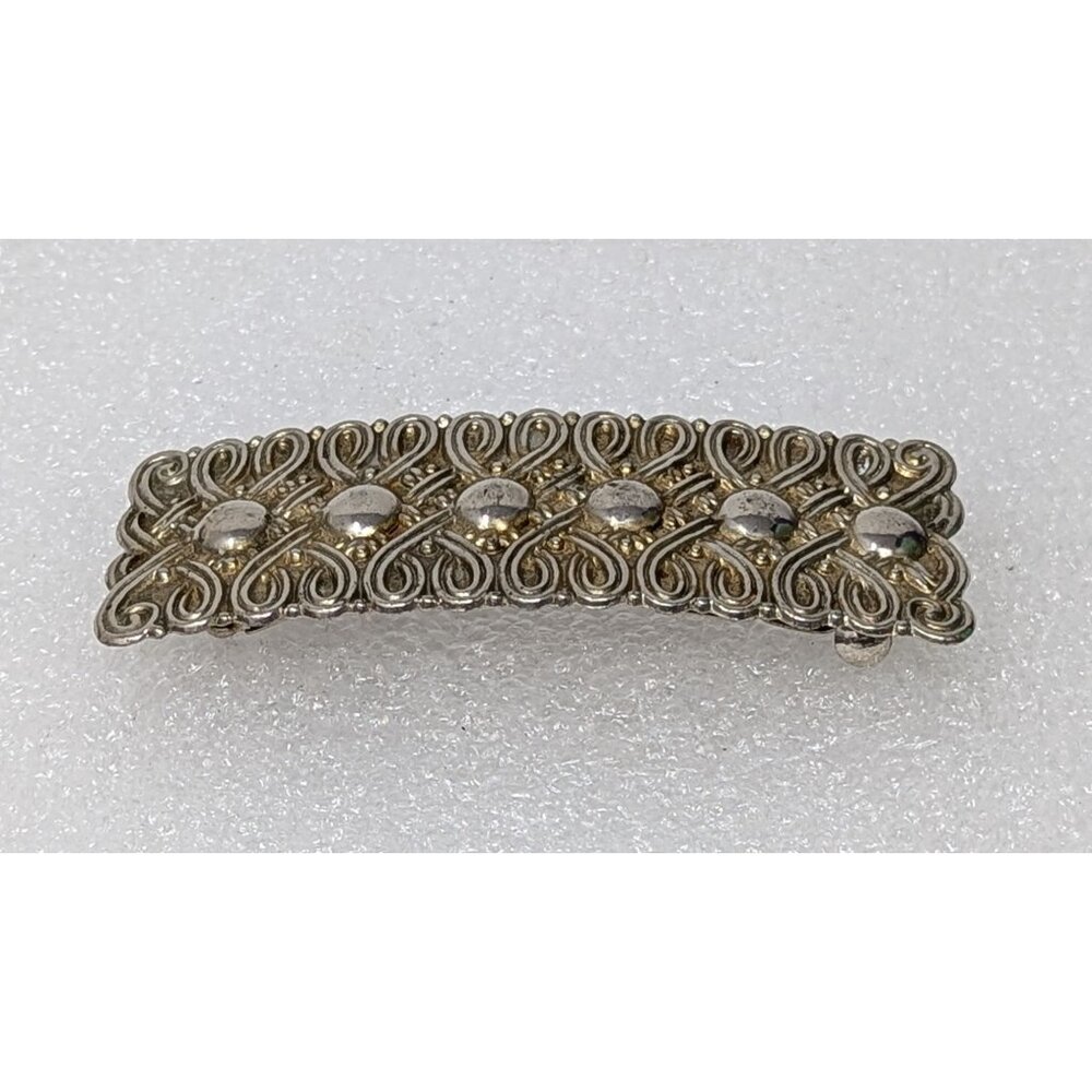 Vintage Silver Tone Filigree Hair Barrette Clip 3.5" X 1"